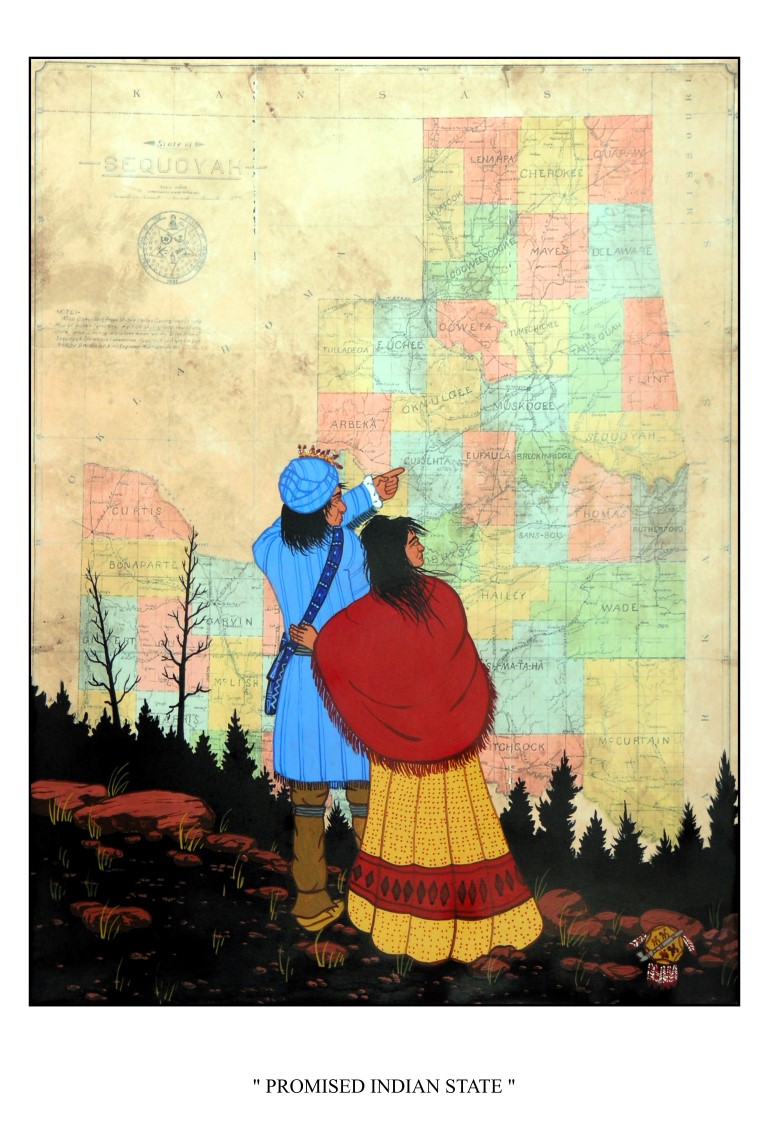 The First Americans were promised a “State Of Their Own”, by our founding fathers: another broken promise. In the 1890’s the federal government was pressured to make Indian Territory a state open to white settlement. The 5 Civi-lized Tribes united, hiring lawyers, representatives, and aggres-sively pursued the federal government for the State of Sequoyah, where the lands would remain together as our “Promised Indian State”.
